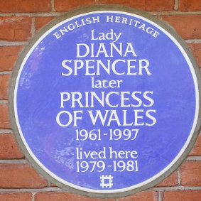 The English Heritage blue plaque outside Coleherne Court, Old Brompton Road, London.