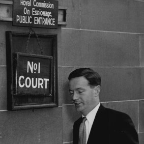 Fergan O'Sullivan attends the royal commission on espionage in August 1954,  in the wake of the Petrov affair.