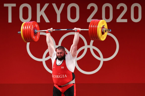 Heavyweight weightlifting gold medallist Lasha Talakhadze in Tokyo.