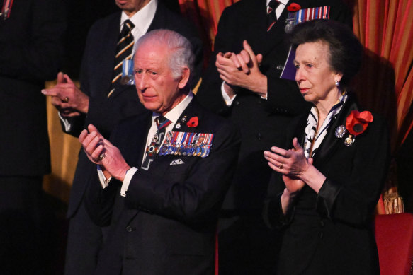King Charles and Princess Anne at the Remembrance Day event at Royal Albert Hall.