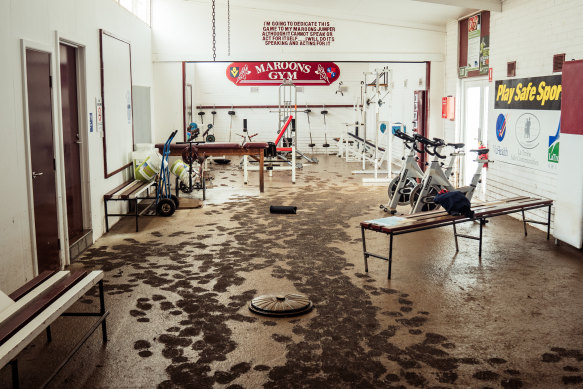 A general view of  storm damage to the Traralgon Football Netball clubrooms after the recent storms and flooding.