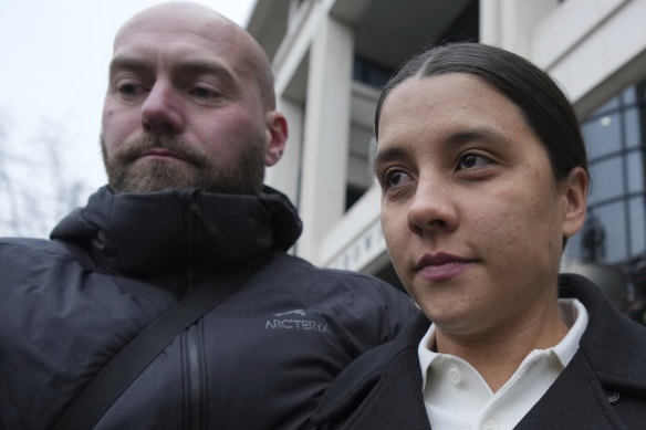 Sam Kerr leaves Kingston Crown Court in London after being found not guilty.