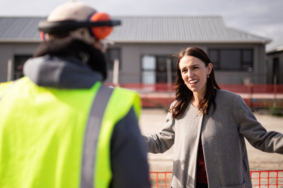 Prime Minister Jacinda Ardern pictured on a visit to a Regional School of Construction on Friday.
