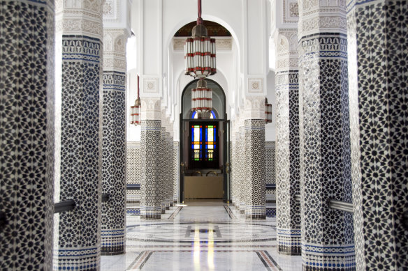 A tiled colonnade in a Marrakesh riad.
