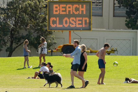 St Kilda Beach in Melbourne on March 28.