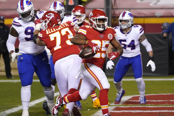 Touchdown: Chiefs running back Clyde Edwards scores.