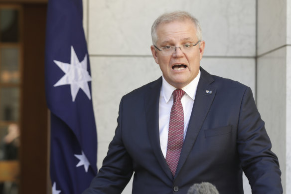 Prime Minister Scott Morrison during a press conference at Parliament House on Friday.