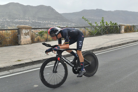 Rohan Dennis in action during the time trial.