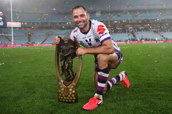 Cameron Smith with another NRL trophy.