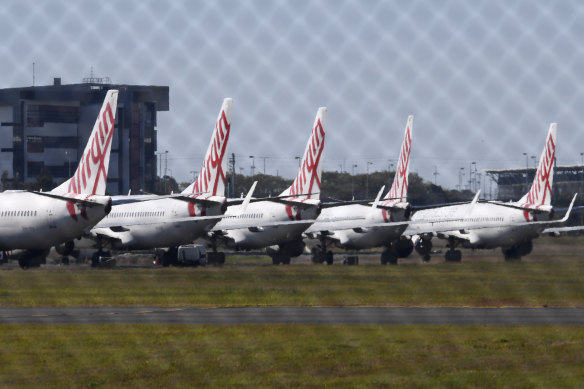 Parked Virgin Australia planes. Bain Capital is spending $3.5 billion to purchase the airline.
