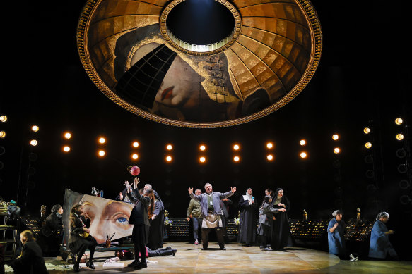 Andrew Moran as Sacristan, the Opera Australia Chorus and Opera Australian Children’s Chorus in Tosca at Margaret Court Arena.