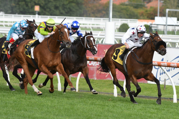 Sisstar wins the Bel Esprit Stakes at Caufield.