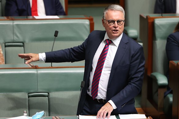 Joel Fitzgibbon, pictured here delivering his valedictory speech in the House of Representatives in 2022, has called 2GB to back Roberts-Smith.
