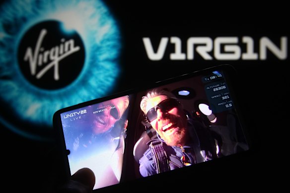 Richard Branson aboard his Virgin Galactic VSS Unity space rocket in early July.