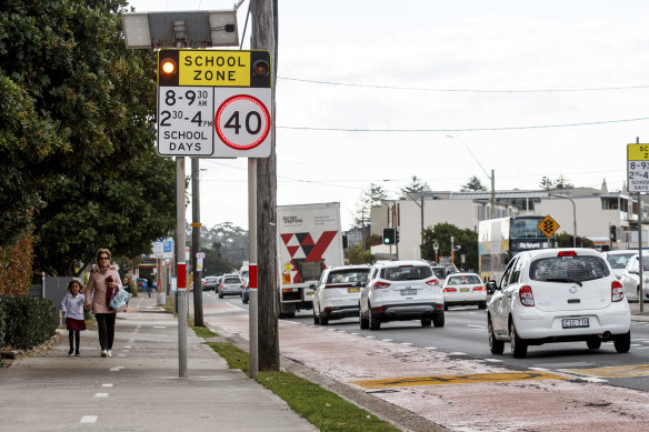 A school zone on Pittwater Road in Narrabeen. Motorists on the northern beaches the worst offenders for speeding.