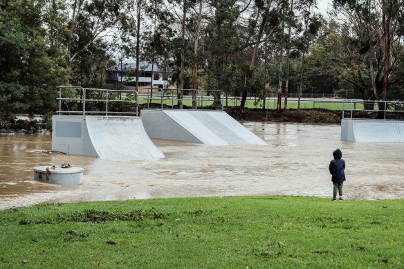 Rising Traralgon waters on Saturday.