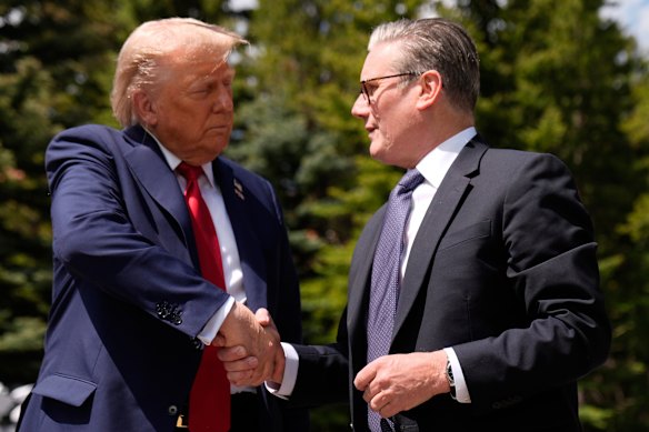 US President Donald Trump and British Prime Minister Keir Starmer at the G7 in June. Britain is one of the few countries to negotiate the framework of a tariff deal during Trump’s second term.