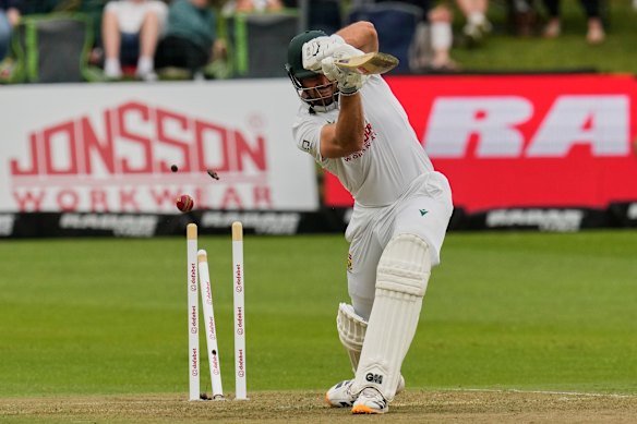 Aiden Markram is bowled.