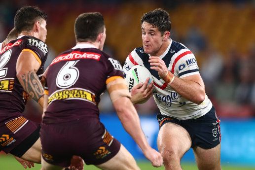 Roosters back-rower Nat Butcher makes a charge on Friday night.