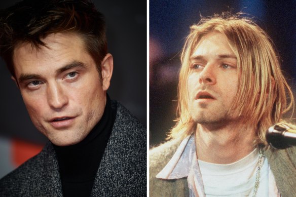 Robert Pattinson’s Batman has shades of Kurt Cobain (right), and Nirvana’s Something in the Way plays twice in the movie.