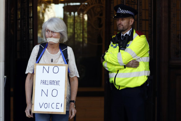 Anti-Brexit demonstrators gathered outside the court in London.