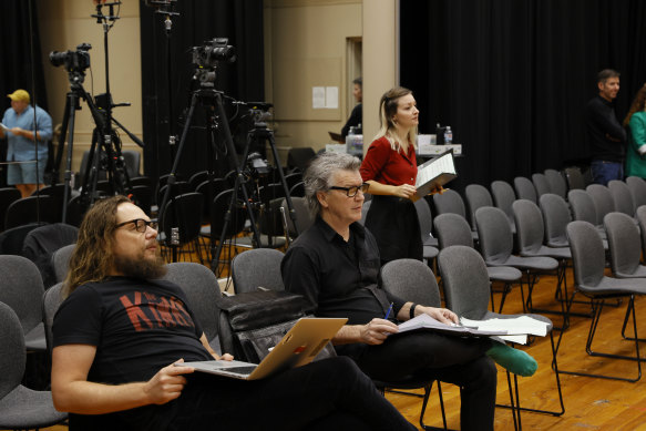 Nuttall, director Simon Phillips and Miller-Heidke in Bananaland rehearsals.