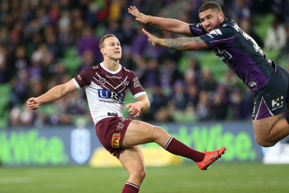 Daly Cherry-Evans of the Sea Eagles kicks the winning drop goal.