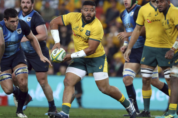 Tolu Latu playing for the Wallabies.