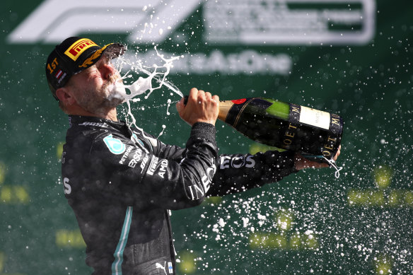 Valtteri Bottas celebrates his win.