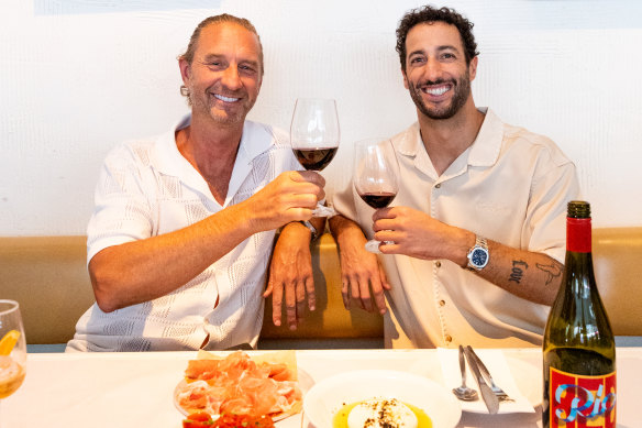 Hospitality entrepreneur Justin Hemmes with Formula One driver Daniel Ricciardo at Totti’s restaurant.