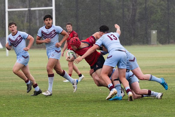 Action from the Barker College v St Gregory’s hybrid match.