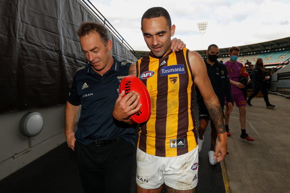 Alastair Clarkson with Shaun Burgoyne after their final match with the club.