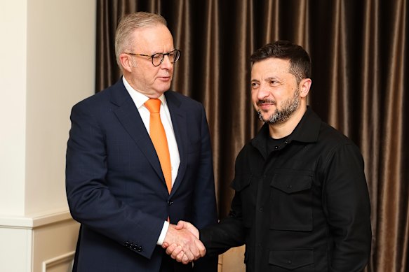 Prime Minister Anthony Albanese met with President of Ukraine Volodymyr Zelensky in Rome, on Sunday.