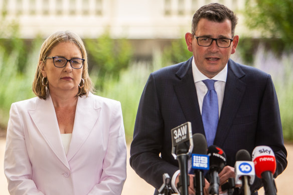 Former premier Daniel Andrews with the now premier, Jacinta Allan.