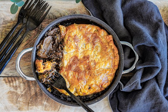 Katrina’s mushroom stroganoff pot pie.