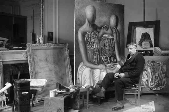 Italian painter Giorgio De Chirico in his studio, c 1925