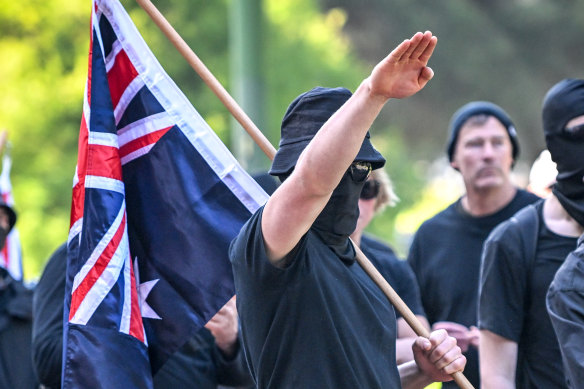 Neo-Nazis at anti-immigration protests in Melbourne last May