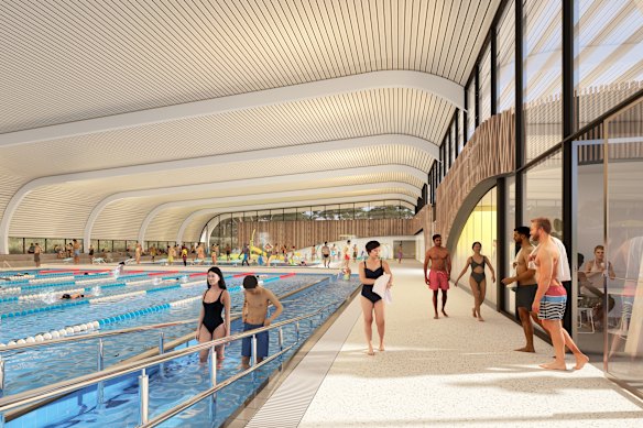 What the Brewster Hjorth-designed indoor pool at the Carnes Hill Aquatic and Recreation Centre would look like.