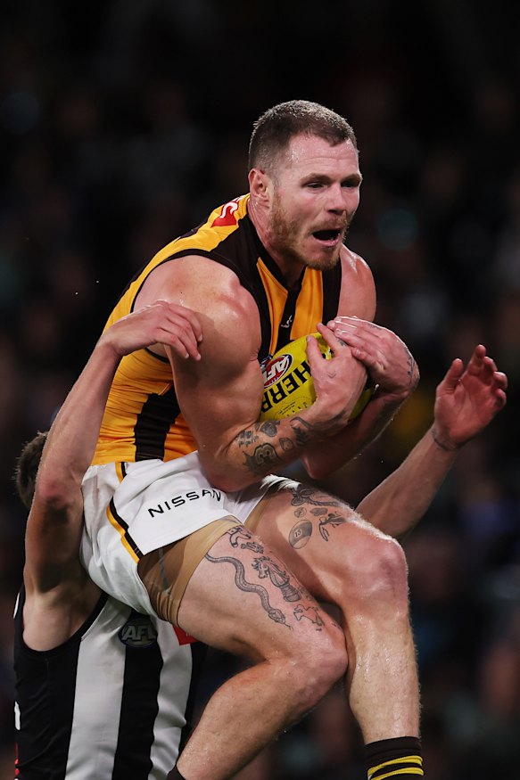 Blake Hardwick booted four goals against the Pies.