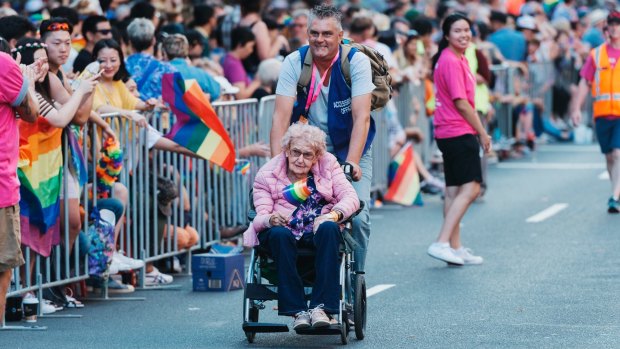 Daphne Dunne, 98, started attending the Sydney Mardi Gras only last year.