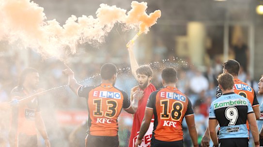 Protester Andy George was sentenced to three months in jail on Monday after running onto the field with a flare on Sunday at PointsBet Stadium.