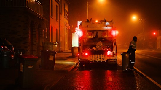 Early morning garbage collection on Marion Street in Leichhardt.