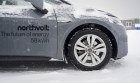 An EV made by Volkswagen outside the Northvolt factory in Skelleftea, Sweden.