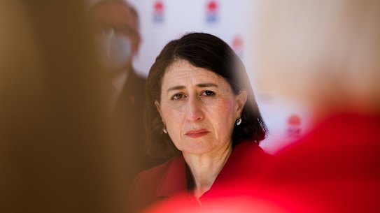 NSW Premier Gladys Berejiklian at Monday’s coronavirus update. 