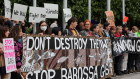 Protesters gather in November 2022 outside the Federal Court in Melbourne during Santos’ bid to restart drilling for the Barossa gas project.