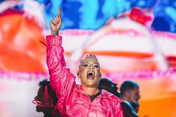 Pop star Pink in concert at Allianz Stadium.