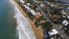 Wamberal beach on the Central Coast, has been closed to the public due to severe damage to adjacent properties from recent storm surges, as well as a risk of asbestos. Drone photo shows damaged houses along Ocean View Drive, Wamberal. Photographed Wednesday 22nd July 2020. Photograph by Sydney Morning Herald. SMH NEWS 200722