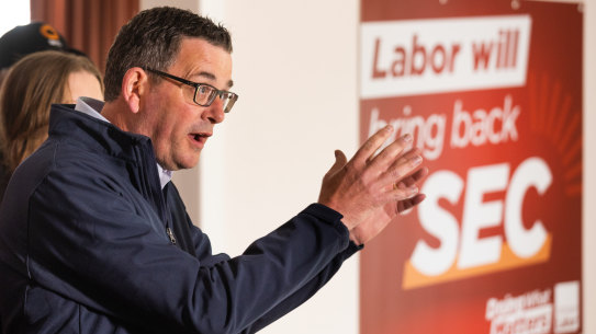 Victorian Premier Daniel Andrews on the campaign trail at Yallourn on Tuesday.