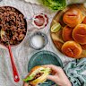 Pork burgers with red curry and coriander mayo.