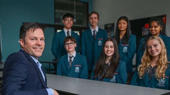 Preston High School principal Sean Butler with some of the school’s high achievers.